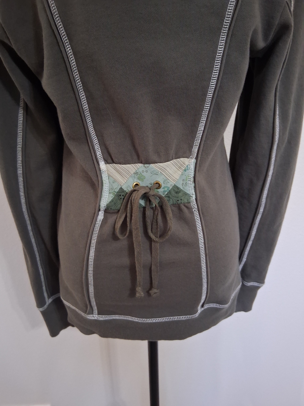 Free People Olive Green Zip Hoodie with Mint Patchwork - Picture 4 of 8